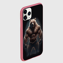 Чехол iPhone 11 Pro матовый Сильный медведь спортсмен, цвет: 3D-малиновый — фото 2