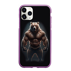Чехол iPhone 11 Pro матовый Сильный медведь спортсмен, цвет: 3D-фиолетовый