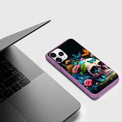 Чехол iPhone 11 Pro матовый Цветочный череп, цвет: 3D-фиолетовый — фото 2