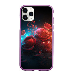 Чехол iPhone 11 Pro матовый Алые розы в ночном лесу, цвет: 3D-фиолетовый