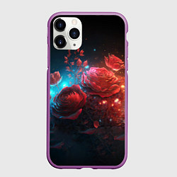 Чехол iPhone 11 Pro матовый Алые розы в ночном лесу, цвет: 3D-фиолетовый