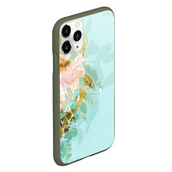 Чехол iPhone 11 Pro матовый Светло-синий цветочный паттерн, цвет: 3D-темно-зеленый — фото 2