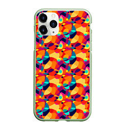 Чехол iPhone 11 Pro матовый Абстрактный узор из разноцветных окружностей, цвет: 3D-салатовый