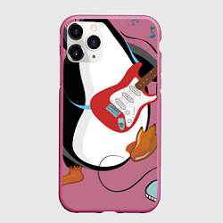 Чехол iPhone 11 Pro матовый Пингвин- гитарист