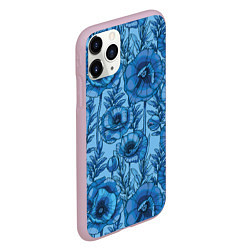 Чехол iPhone 11 Pro матовый Синие цветы, цвет: 3D-розовый — фото 2