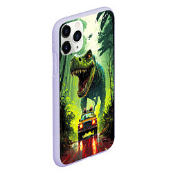 Чехол iPhone 11 Pro матовый Динозавр в погоне за машиной в джунглях, цвет: 3D-светло-сиреневый — фото 2