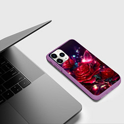 Чехол iPhone 11 Pro матовый Розы с огоньками, цвет: 3D-фиолетовый — фото 2