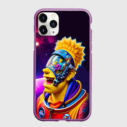 Чехол iPhone 11 Pro матовый Bart Simpson in space - neural network, цвет: 3D-фиолетовый