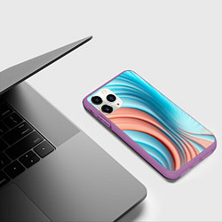 Чехол iPhone 11 Pro матовый Кораллово-голубая абстрактная волна, цвет: 3D-фиолетовый — фото 2