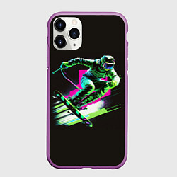 Чехол iPhone 11 Pro матовый Лыжник в прыжке, цвет: 3D-фиолетовый
