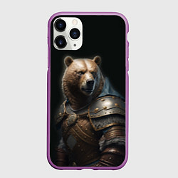 Чехол iPhone 11 Pro матовый Медведь в доспехах, цвет: 3D-фиолетовый
