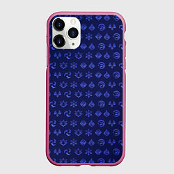 Чехол iPhone 11 Pro матовый Паттерн элементали под гидро, цвет: 3D-малиновый