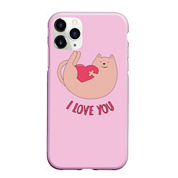 Чехол iPhone 11 Pro матовый Кот играет с сердцем, цвет: 3D-розовый