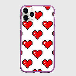 Чехол iPhone 11 Pro матовый Сердца в стиле пиксель-арт, цвет: 3D-фиолетовый