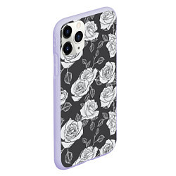 Чехол iPhone 11 Pro матовый Нарисованные белые розы, цвет: 3D-светло-сиреневый — фото 2
