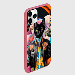 Чехол iPhone 11 Pro матовый Модный чёрный кот - нейросеть - мода, цвет: 3D-малиновый — фото 2