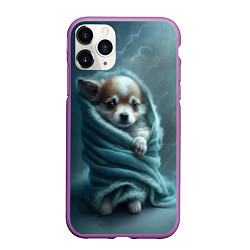 Чехол iPhone 11 Pro матовый Милый щенок в одеяле, цвет: 3D-фиолетовый