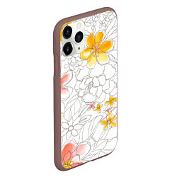 Чехол iPhone 11 Pro матовый Нарисованный цветы - светлый, цвет: 3D-коричневый — фото 2