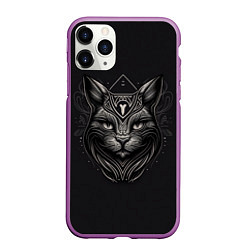 Чехол iPhone 11 Pro матовый Чёрный готический кот, цвет: 3D-фиолетовый
