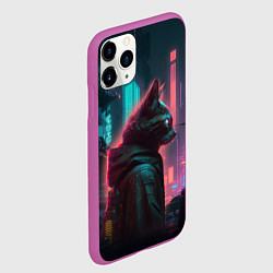 Чехол iPhone 11 Pro матовый Кот в киберпанке, цвет: 3D-фиолетовый — фото 2