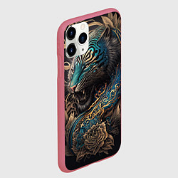 Чехол iPhone 11 Pro матовый Тигр Irezumi, цвет: 3D-малиновый — фото 2