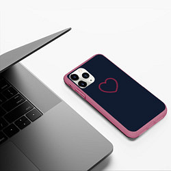 Чехол iPhone 11 Pro матовый Неоновое сердце на синем фоне, цвет: 3D-малиновый — фото 2