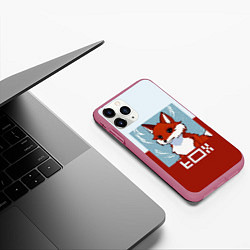 Чехол iPhone 11 Pro матовый Пиксельная лиса с надписью fox, цвет: 3D-малиновый — фото 2