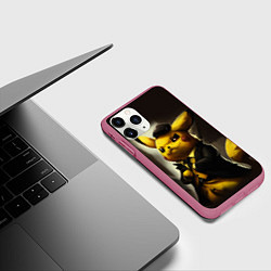 Чехол iPhone 11 Pro матовый Пикачу в строгом костюме, цвет: 3D-малиновый — фото 2