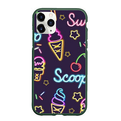 Чехол iPhone 11 Pro матовый Неоновые надписи sweet scoop, цвет: 3D-темно-зеленый