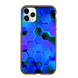 Чехол iPhone 11 Pro матовый Неоновые соты - модный паттерн, цвет: 3D-коричневый