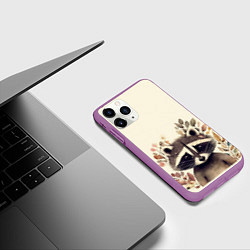 Чехол iPhone 11 Pro матовый Милый енот в акварельном стиле, цвет: 3D-фиолетовый — фото 2