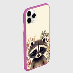 Чехол iPhone 11 Pro матовый Милый енот в акварельном стиле, цвет: 3D-фиолетовый — фото 2