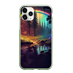 Чехол iPhone 11 Pro матовый Неоновый лес с радугой