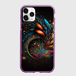 Чехол iPhone 11 Pro матовый Абстрактные цветные перья, цвет: 3D-фиолетовый