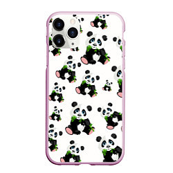 Чехол iPhone 11 Pro матовый Панды и бамбук, цвет: 3D-розовый