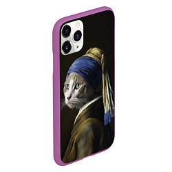 Чехол iPhone 11 Pro матовый Котейка с жемчужной серёжкой, цвет: 3D-фиолетовый — фото 2
