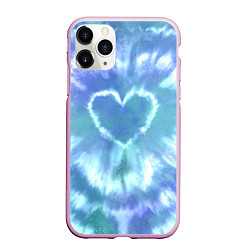 Чехол iPhone 11 Pro матовый Сердце - тай-дай - голубой, цвет: 3D-розовый