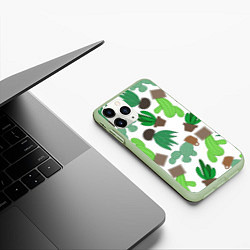 Чехол iPhone 11 Pro матовый Кактусы в горшках - паттерн, цвет: 3D-салатовый — фото 2
