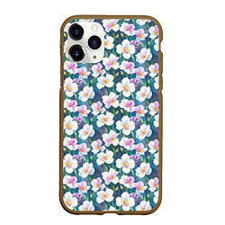 Чехол iPhone 11 Pro матовый Ирисы акварельный паттерн, цвет: 3D-коричневый