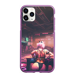Чехол iPhone 11 Pro матовый Неоновый бар-девушка сзади, цвет: 3D-фиолетовый