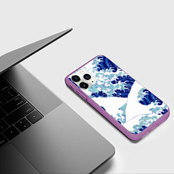 Чехол iPhone 11 Pro матовый Японская графика - волна - паттерн, цвет: 3D-фиолетовый — фото 2