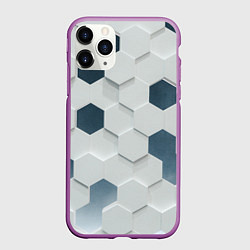 Чехол iPhone 11 Pro матовый Геометрические шестиугольники, цвет: 3D-фиолетовый