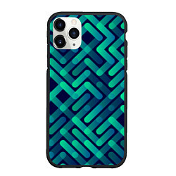 Чехол iPhone 11 Pro матовый Бирюзовые линии, цвет: 3D-черный