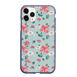 Чехол iPhone 11 Pro матовый Паттерн с красными и белыми цветами, цвет: 3D-серый