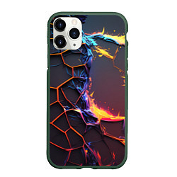 Чехол iPhone 11 Pro матовый Подорванные неоновые плиты, цвет: 3D-темно-зеленый