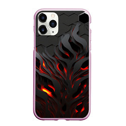 Чехол iPhone 11 Pro матовый Объемное черное пламя, цвет: 3D-розовый