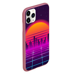 Чехол iPhone 11 Pro матовый Futuristic Retro City, цвет: 3D-малиновый — фото 2