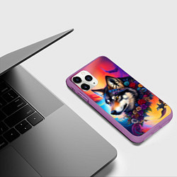 Чехол iPhone 11 Pro матовый Волк бохо - нейросеть, цвет: 3D-фиолетовый — фото 2