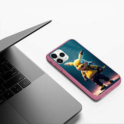 Чехол iPhone 11 Pro матовый Пикачу в стиле стимпанка нейросети, цвет: 3D-малиновый — фото 2