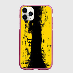 Чехол iPhone 11 Pro матовый Вертикальная черно-желтая полоса Cyberpunk 2077, цвет: 3D-малиновый